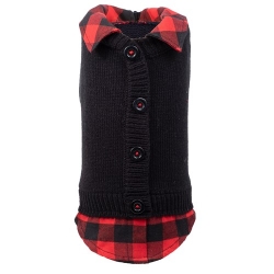 Two-fer Black/Buffalo Cardigan  Roxy & Lulu, wooflink, susan lanci, dog clothes, small dog clothes, urban pup, pooch outfitters, dogo, hip doggie, doggie design, small dog dress, pet clotes, dog boutique. pet boutique, bloomingtails dog boutique, dog raincoat, dog rain coat, pet raincoat, dog shampoo, pet shampoo, dog bathrobe, pet bathrobe, dog carrier, small dog carrier, doggie couture, pet couture, dog football, dog toys, pet toys, dog clothes sale, pet clothes sale, shop local, pet store, dog store, dog chews, pet chews, worthy dog, dog bandana, pet bandana, dog halloween, pet halloween, dog holiday, pet holiday, dog teepee, custom dog clothes, pet pjs, dog pjs, pet pajamas, dog pajamas,dog sweater, pet sweater, dog hat, fabdog, fab dog, dog puffer coat, dog winter ja
