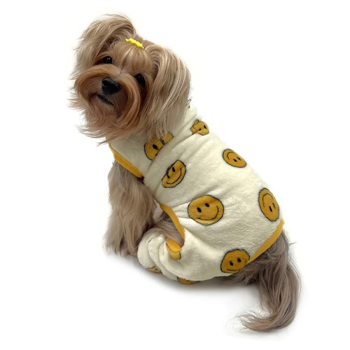 Ultra Plush Happy Face Sleeveless Pjs Roxy & Lulu, wooflink, susan lanci, dog clothes, small dog clothes, urban pup, pooch outfitters, dogo, hip doggie, doggie design, small dog dress, pet clotes, dog boutique. pet boutique, bloomingtails dog boutique, dog raincoat, dog rain coat, pet raincoat, dog shampoo, pet shampoo, dog bathrobe, pet bathrobe, dog carrier, small dog carrier, doggie couture, pet couture, dog football, dog toys, pet toys, dog clothes sale, pet clothes sale, shop local, pet store, dog store, dog chews, pet chews, worthy dog, dog bandana, pet bandana, dog halloween, pet halloween, dog holiday, pet holiday, dog teepee, custom dog clothes, pet pjs, dog pjs, pet pajamas, dog pajamas,dog sweater, pet sweater, dog hat, fabdog, fab dog, dog puffer coat, dog winter ja