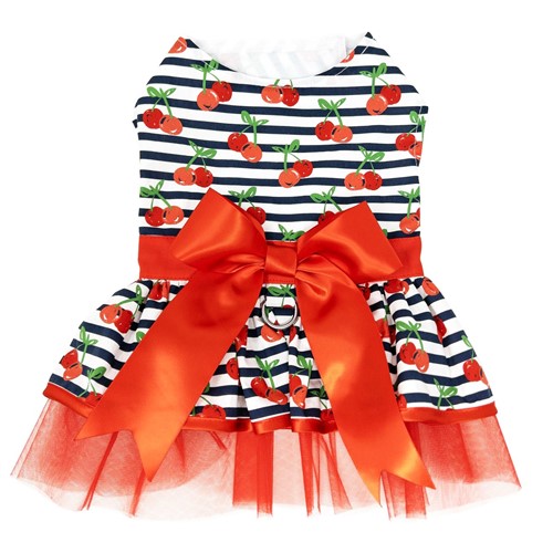 Cherry Stripe Harness Dress dog dress, doggie design, harness dress, cherry stripe harness dress, pet dress, dog dress, dog spring dress, dog coat, pet coat, dog winter coat, pet winter coat, fashion coat, dog tweed, dig handmade, pet tweed, small dog coat, small pet coat,dog harness, pet harness, dog, pet, dog boutique, pet boutique, sale dogs, pet sale, dog store, pet store, doggie couture, bloomingtails dog boutique, new dog designs, new pet design, chanel harness, chanel pet harness, chanel dog harness, dog spring designs, harness sale, harness clearance, hello doggie