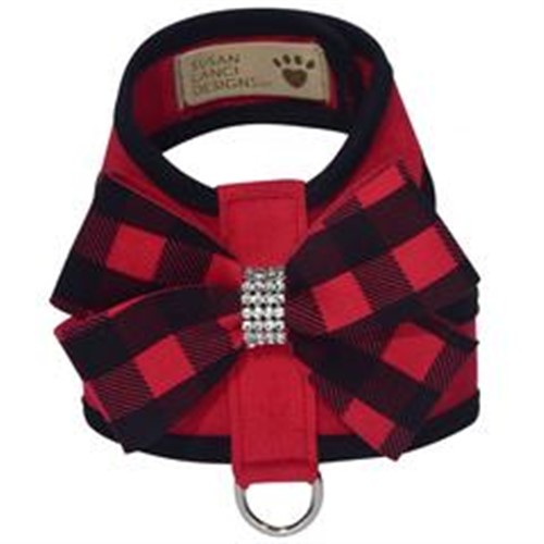 Red Gingham Nouveau Bow Tinkie Harness with Black Trim Roxy & Lulu, wooflink, susan lanci, dog clothes, small dog clothes, urban pup, pooch outfitters, dogo, hip doggie, doggie design, small dog dress, pet clotes, dog boutique. pet boutique, bloomingtails dog boutique, dog raincoat, dog rain coat, pet raincoat, dog shampoo, pet shampoo, dog bathrobe, pet bathrobe, dog carrier, small dog carrier, doggie couture, pet couture, dog football, dog toys, pet toys, dog clothes sale, pet clothes sale, shop local, pet store, dog store, dog chews, pet chews, worthy dog, dog bandana, pet bandana, dog halloween, pet halloween, dog holiday, pet holiday, dog teepee, custom dog clothes, pet pjs, dog pjs, pet pajamas, dog pajamas,dog sweater, pet sweater, dog hat, fabdog, fab dog, dog puffer coat, dog winter ja