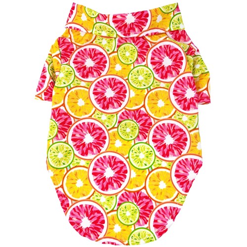 Hawaiian Camp Dog Shirt - Citrus Slice wooflink, susan lanci, dog clothes, small dog clothes, urban pup, pooch outfitters, dogo, hip doggie, doggie design, small dog dress, pet clotes, dog boutique. pet boutique, bloomingtails dog boutique, dog raincoat, dog rain coat, pet raincoat, dog shampoo, pet shampoo, dog bathrobe, pet bathrobe, dog carrier, small dog carrier, doggie couture, pet couture, dog football, dog toys, pet toys, dog clothes sale, pet clothes sale, shop local, pet store, dog store, dog chews, pet chews, worthy dog, dog bandana, pet bandana, dog halloween, pet halloween, dog holiday, pet holiday, dog teepee, custom dog clothes, pet pjs, dog pjs, pet pajamas, dog pajamas,dog sweater, pet sweater, dog hat, fabdog, fab dog, dog puffer coat, dog winter jacket, dog col