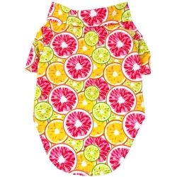 Hawaiian Camp Dog Shirt - Citrus Slice wooflink, susan lanci, dog clothes, small dog clothes, urban pup, pooch outfitters, dogo, hip doggie, doggie design, small dog dress, pet clotes, dog boutique. pet boutique, bloomingtails dog boutique, dog raincoat, dog rain coat, pet raincoat, dog shampoo, pet shampoo, dog bathrobe, pet bathrobe, dog carrier, small dog carrier, doggie couture, pet couture, dog football, dog toys, pet toys, dog clothes sale, pet clothes sale, shop local, pet store, dog store, dog chews, pet chews, worthy dog, dog bandana, pet bandana, dog halloween, pet halloween, dog holiday, pet holiday, dog teepee, custom dog clothes, pet pjs, dog pjs, pet pajamas, dog pajamas,dog sweater, pet sweater, dog hat, fabdog, fab dog, dog puffer coat, dog winter jacket, dog col