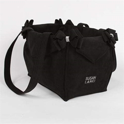 Black Double Nouveau Bow Luxury Carrier Roxy & Lulu, wooflink, susan lanci, dog clothes, small dog clothes, urban pup, pooch outfitters, dogo, hip doggie, doggie design, small dog dress, pet clotes, dog boutique. pet boutique, bloomingtails dog boutique, dog raincoat, dog rain coat, pet raincoat, dog shampoo, pet shampoo, dog bathrobe, pet bathrobe, dog carrier, small dog carrier, doggie couture, pet couture, dog football, dog toys, pet toys, dog clothes sale, pet clothes sale, shop local, pet store, dog store, dog chews, pet chews, worthy dog, dog bandana, pet bandana, dog halloween, pet halloween, dog holiday, pet holiday, dog teepee, custom dog clothes, pet pjs, dog pjs, pet pajamas, dog pajamas,dog sweater, pet sweater, dog hat, fabdog, fab dog, dog puffer coat, dog winter ja