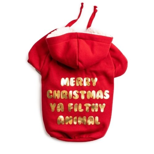 Merry Christmas Filthy Animal Hoodie Roxy & Lulu, wooflink, susan lanci, dog clothes, small dog clothes, urban pup, pooch outfitters, dogo, hip doggie, doggie design, small dog dress, pet clotes, dog boutique. pet boutique, bloomingtails dog boutique, dog raincoat, dog rain coat, pet raincoat, dog shampoo, pet shampoo, dog bathrobe, pet bathrobe, dog carrier, small dog carrier, doggie couture, pet couture, dog football, dog toys, pet toys, dog clothes sale, pet clothes sale, shop local, pet store, dog store, dog chews, pet chews, worthy dog, dog bandana, pet bandana, dog halloween, pet halloween, dog holiday, pet holiday, dog teepee, custom dog clothes, pet pjs, dog pjs, pet pajamas, dog pajamas,dog sweater, pet sweater, dog hat, fabdog, fab dog, dog puffer coat, dog winter ja