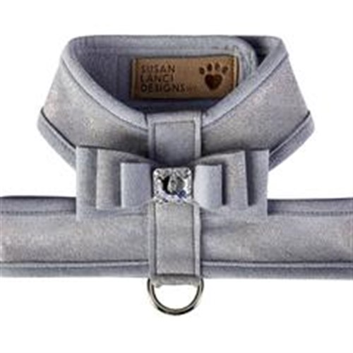 Platinum Really Big Bow Tinkie Harness with Platinum Trim Roxy & Lulu, wooflink, susan lanci, dog clothes, small dog clothes, urban pup, pooch outfitters, dogo, hip doggie, doggie design, small dog dress, pet clotes, dog boutique. pet boutique, bloomingtails dog boutique, dog raincoat, dog rain coat, pet raincoat, dog shampoo, pet shampoo, dog bathrobe, pet bathrobe, dog carrier, small dog carrier, doggie couture, pet couture, dog football, dog toys, pet toys, dog clothes sale, pet clothes sale, shop local, pet store, dog store, dog chews, pet chews, worthy dog, dog bandana, pet bandana, dog halloween, pet halloween, dog holiday, pet holiday, dog teepee, custom dog clothes, pet pjs, dog pjs, pet pajamas, dog pajamas,dog sweater, pet sweater, dog hat, fabdog, fab dog, dog puffer coat, dog winter ja