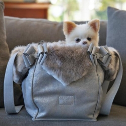 Platinum Glitzerati Double Nouveau Bow Luxury Carrier with Fur Trim Roxy & Lulu, wooflink, susan lanci, dog clothes, small dog clothes, urban pup, pooch outfitters, dogo, hip doggie, doggie design, small dog dress, pet clotes, dog boutique. pet boutique, bloomingtails dog boutique, dog raincoat, dog rain coat, pet raincoat, dog shampoo, pet shampoo, dog bathrobe, pet bathrobe, dog carrier, small dog carrier, doggie couture, pet couture, dog football, dog toys, pet toys, dog clothes sale, pet clothes sale, shop local, pet store, dog store, dog chews, pet chews, worthy dog, dog bandana, pet bandana, dog halloween, pet halloween, dog holiday, pet holiday, dog teepee, custom dog clothes, pet pjs, dog pjs, pet pajamas, dog pajamas,dog sweater, pet sweater, dog hat, fabdog, fab dog, dog puffer coat, dog winter ja