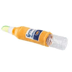 Grrrona Beer Water Bottle Crackler Pet Toy NEW!! Grrrona Beer Water Bottle Crackler Toy with replacable water bottle for long lasting fun!!  Check out the newest Haute Diggity Dog toy addition to the Muttini Bar Collection!  Our water bottle crackler toys not only crackle, but they also squeak!  You can also replace the water bottle as necessary.  Velcro closure at bottom makes it easy to slide old water bottle out and replace with a brand new water bottle.  Water Bottle Crackler toys also feaure our durable mesh lining for aggressive chewers.   Water bottle included. Imported.