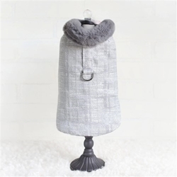 Limited Edition Gia Coat in Silver Gia coat, gia pet coat, gia dog coat, dog coat, pet coat, dog winter coat, pet winter coat, fashion coat, dog tweed, dig handmade, pet tweed, small dog coat, small pet coat,dog harness, pet harness, dog, pet, dog boutique, pet boutique, sale dogs, pet sale, dog store, pet store, doggie couture, bloomingtails dog boutique, new dog designs, new pet design, chanel harness, chanel pet harness, chanel dog harness, dog spring designs, harness sale, harness clearance, hello doggie