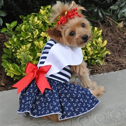 Nautical Dog Dress with Lead Roxy & Lulu, wooflink, susan lanci, dog clothes, small dog clothes, airbuggy, pooch outfitters, dogo, hip doggie, doggie design, small dog dress, pet clotes, dog boutique. pet boutique, bloomingtails dog boutique, dog raincoat, dog rain coat, pet raincoat, dog shampoo, pet shampoo, dog bathrobe, pet bathrobe, dog carrier, small dog carrier, doggie couture, pet couture, dog football, dog toys, pet toys, dog clothes sale, pet clothes sale, shop local, pet store, dog store, dog chews, pet chews, worthy dog, dog bandana, pet bandana, dog halloween, pet halloween, dog holiday, pet holiday, dog teepee, custom dog clothes, pet pjs, dog pjs, pet pajamas, dog pajamas,dog sweater, pet sweater, dog hat, fabdog, fab dog, dog puffer coat, dog winter ja
