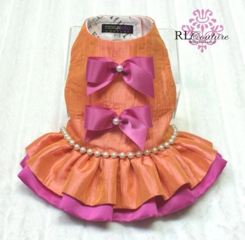 Orange Sorbet Couture Harness Dress Roxy & Lulu, wooflink, susan lanci, dog clothes, small dog clothes, urban pup, pooch outfitters, dogo, hip doggie, doggie design, small dog dress, pet clotes, dog boutique. pet boutique, bloomingtails dog boutique, dog raincoat, dog rain coat, pet raincoat, dog shampoo, pet shampoo, dog bathrobe, pet bathrobe, dog carrier, small dog carrier, doggie couture, pet couture, dog football, dog toys, pet toys, dog clothes sale, pet clothes sale, shop local, pet store, dog store, dog chews, pet chews, worthy dog, dog bandana, pet bandana, dog halloween, pet halloween, dog holiday, pet holiday, dog teepee, custom dog clothes, pet pjs, dog pjs, pet pajamas, dog pajamas,dog sweater, pet sweater, dog hat, fabdog, fab dog, dog puffer coat, dog winter ja