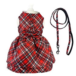 Red Plaid Harness Dress with Matching Lead Roxy & Lulu, wooflink, susan lanci, dog clothes, small dog clothes, urban pup, pooch outfitters, dogo, hip doggie, doggie design, small dog dress, pet clotes, dog boutique. pet boutique, bloomingtails dog boutique, dog raincoat, dog rain coat, pet raincoat, dog shampoo, pet shampoo, dog bathrobe, pet bathrobe, dog carrier, small dog carrier, doggie couture, pet couture, dog football, dog toys, pet toys, dog clothes sale, pet clothes sale, shop local, pet store, dog store, dog chews, pet chews, worthy dog, dog bandana, pet bandana, dog halloween, pet halloween, dog holiday, pet holiday, dog teepee, custom dog clothes, pet pjs, dog pjs, pet pajamas, dog pajamas,dog sweater, pet sweater, dog hat, fabdog, fab dog, dog puffer coat, dog winter ja