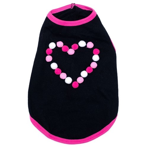 Pom Pom Heart Tee Roxy & Lulu, wooflink, susan lanci, dog clothes, small dog clothes, urban pup, pooch outfitters, dogo, hip doggie, doggie design, small dog dress, pet clotes, dog boutique. pet boutique, bloomingtails dog boutique, dog raincoat, dog rain coat, pet raincoat, dog shampoo, pet shampoo, dog bathrobe, pet bathrobe, dog carrier, small dog carrier, doggie couture, pet couture, dog football, dog toys, pet toys, dog clothes sale, pet clothes sale, shop local, pet store, dog store, dog chews, pet chews, worthy dog, dog bandana, pet bandana, dog halloween, pet halloween, dog holiday, pet holiday, dog teepee, custom dog clothes, pet pjs, dog pjs, pet pajamas, dog pajamas,dog sweater, pet sweater, dog hat, fabdog, fab dog, dog puffer coat, dog winter ja